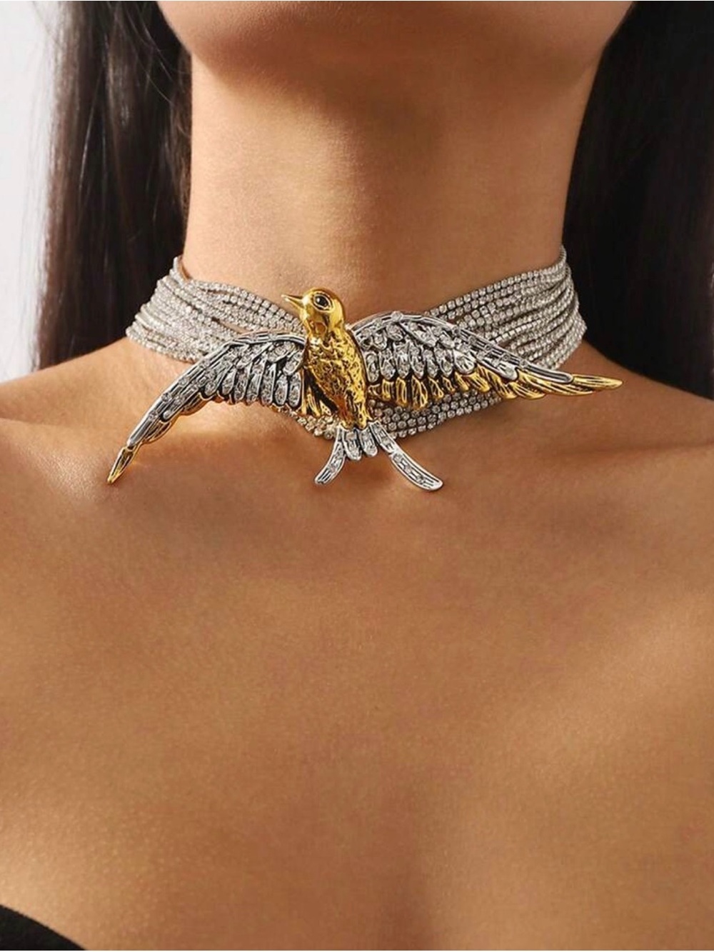 Crystal Bird Statement Choker Necklace
